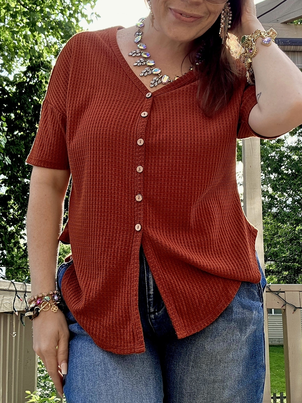 Eddie Bauer Rust Waffle Top